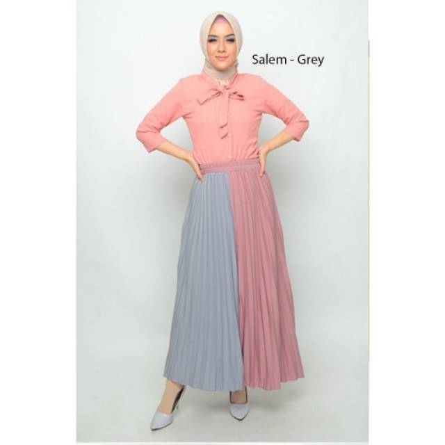 ROK PLISKET - ROK PLISKET PAYUNG KOMBINASI WARNA - BAHAN HYGET SUPER PINGGANG FULL KARET