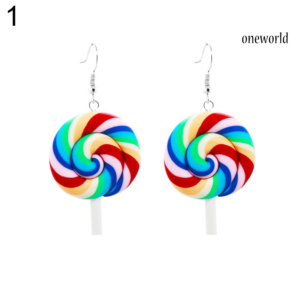 OW@ Fashion Rainbow Lollipop Candy Dangle Hook Earrings Women Jewelry Gift Party