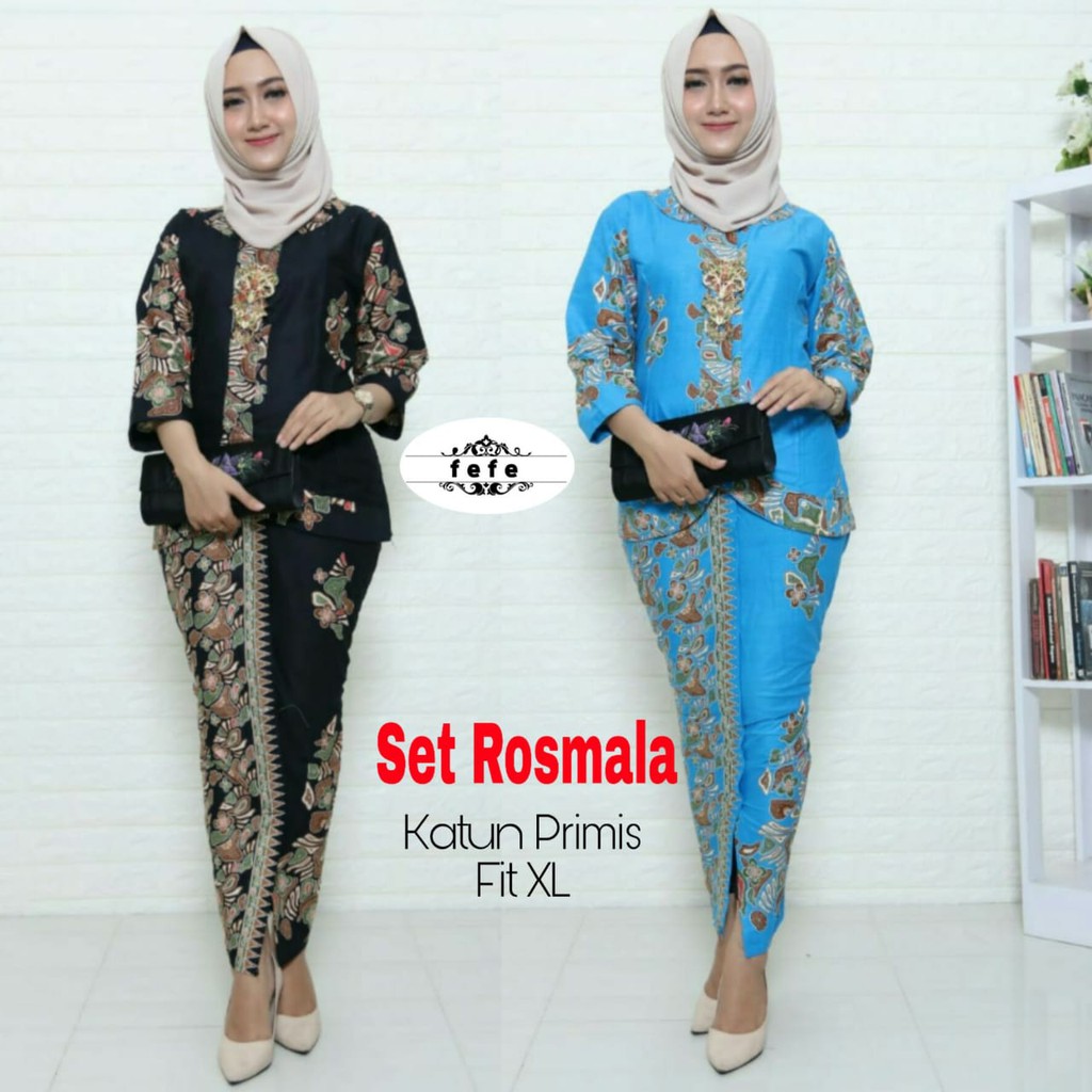 BAJU BATIK WANITA MODEL SETELAN ROK DAN BLUS KATUN PRIMIS TERBARU SET ROSMALA