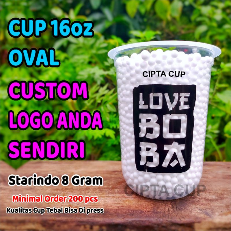 cup oval 16oz gelas plastik printing sablon minuman kekinian boba thaitea juice