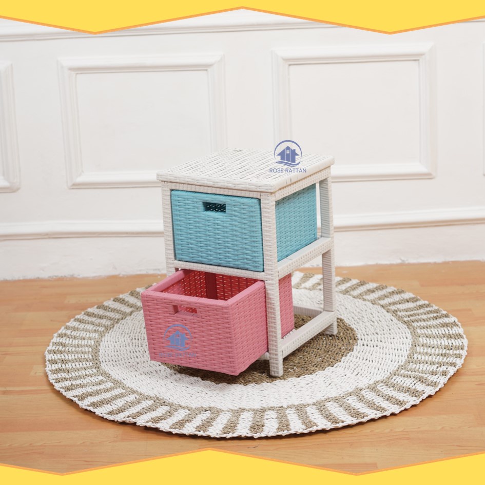 Rak Lemari Laci Minimalis 2 Susun Box Rotan Sintetis Termurah