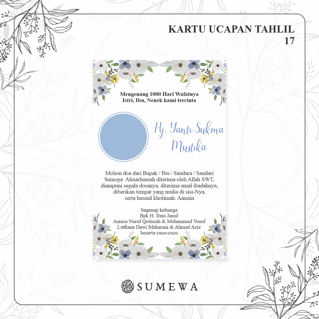 Kartu Ucapan Tahlilan / Kartu Ucapan Peringatan Meninggal 40 Hari / Kartu Ucapan Peringatan 1000 Har