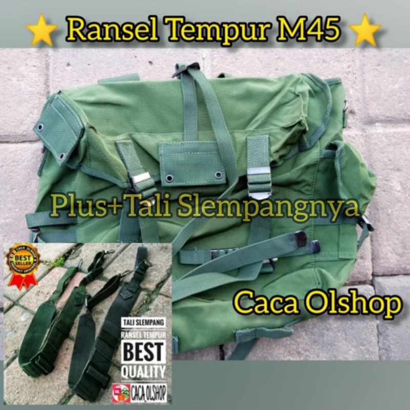 [ +Tali Slempang ] Ransel Tempur M45/RPK Hijau TNI Hitam Brimob Original Anti Air