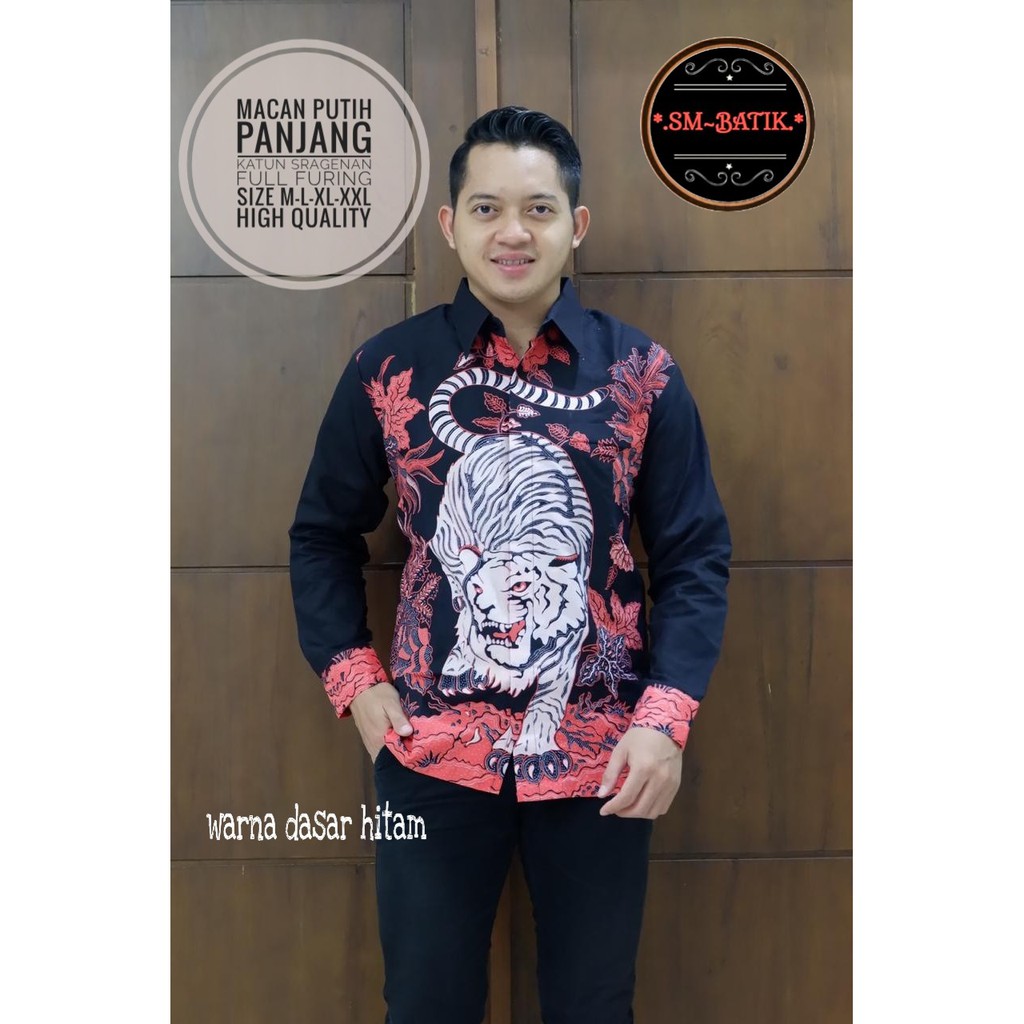 MACAN PUTIH NGAMUK Kemeja Batik Pria Full Furing Katun Sragenan