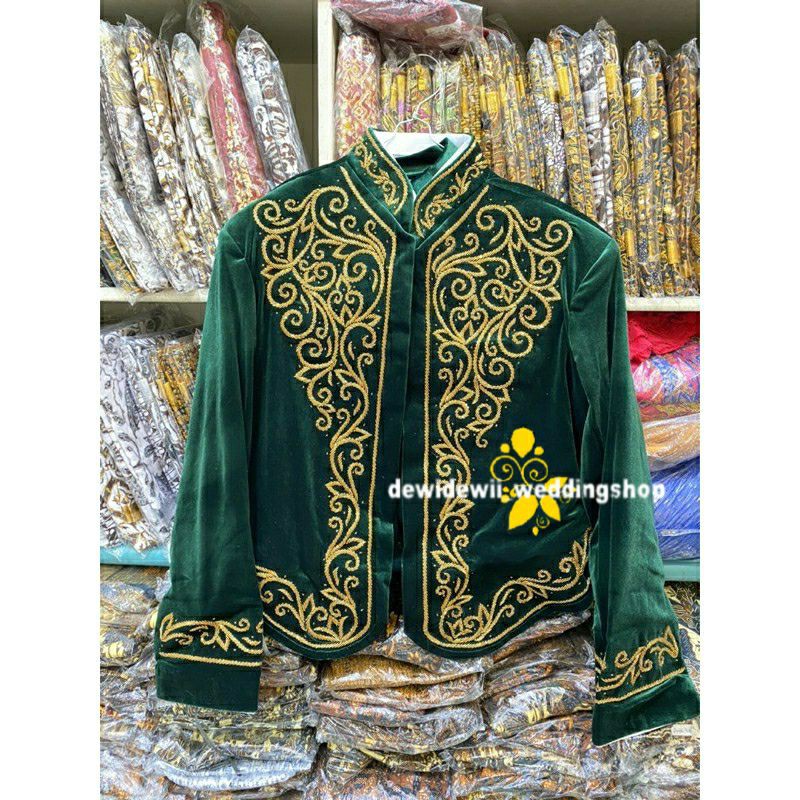 Beskap Bludru Pengantin, Warna Hijau BotoL (BONUS SEPASANG SELOP)