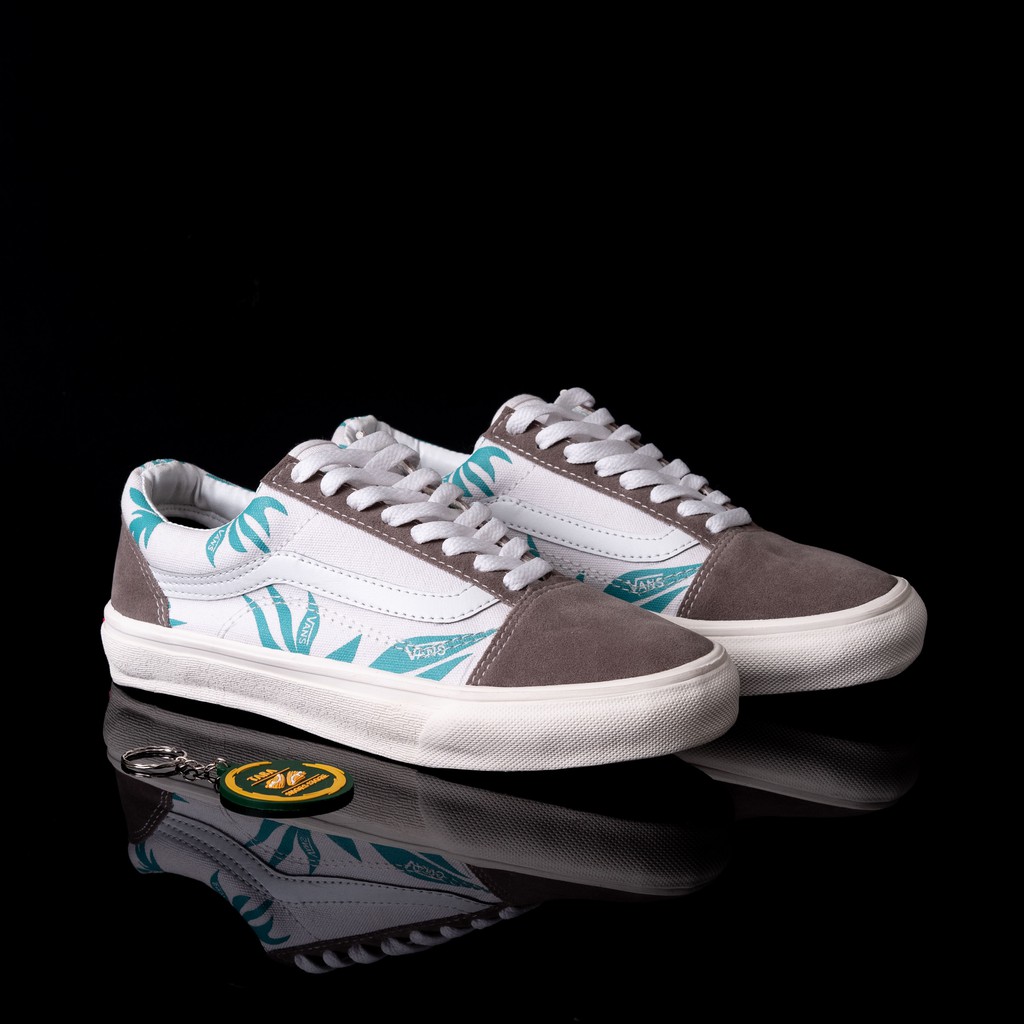 Sepatu Leaf Old Skool Premium White Grey Sneakers Oldskool Pria Wanita