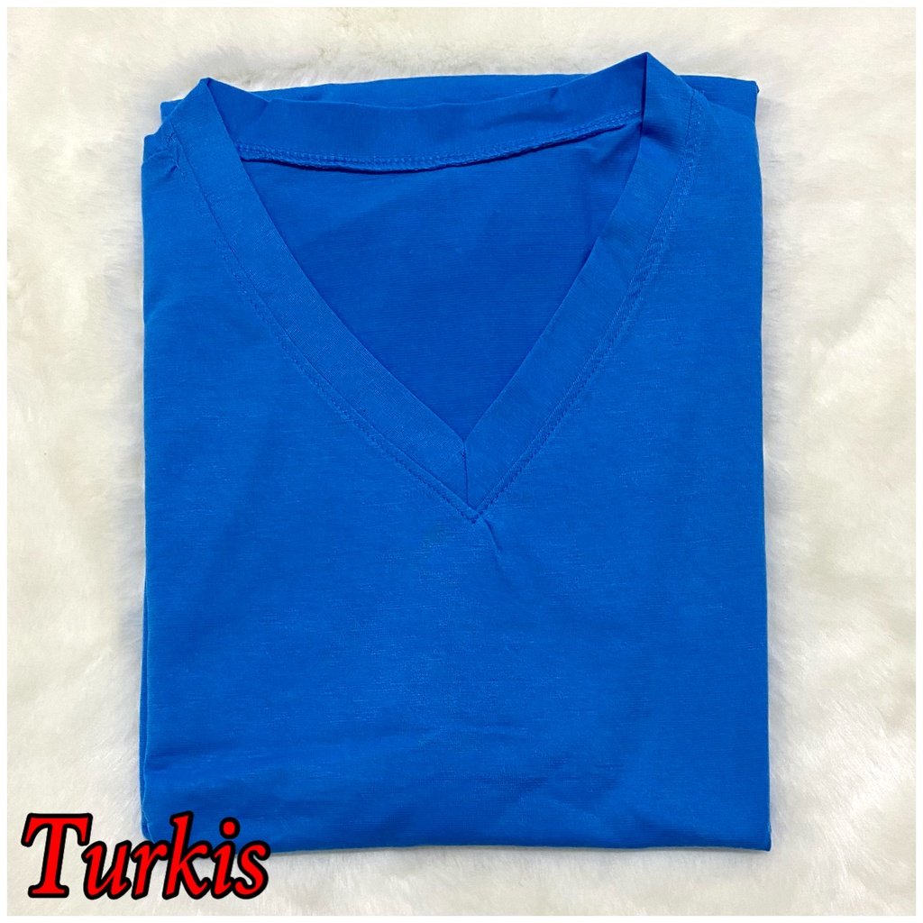 V-NECK JUMBO XXL Panjang / Kaos Polos Basic Vneck Panjang /  t-shirt / Atasan Pakaian Wanita Murah-TPJ V-XXL - TURKIS