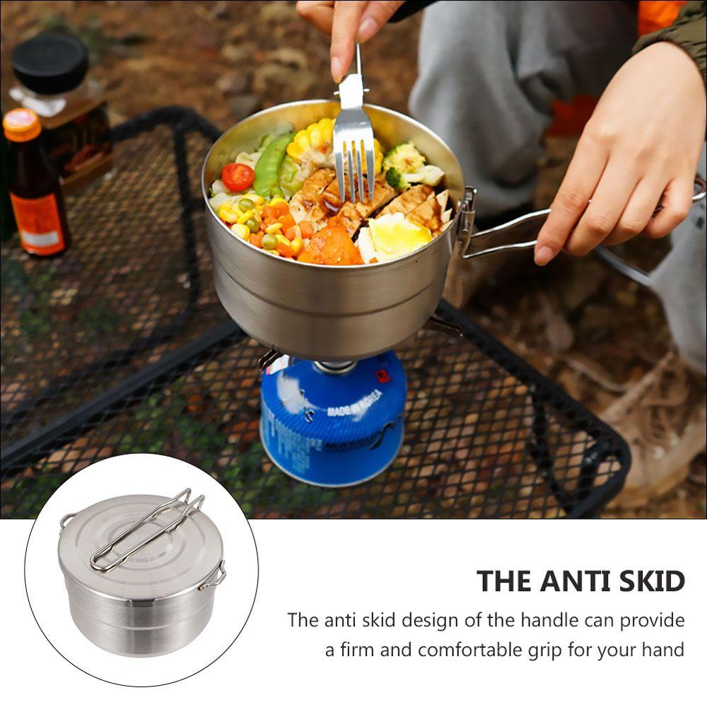 Lanfy Panci Camping Portable Hiking Stainless Steel Mangkuk Peralatan Masak Piknik Camping Rice Bowl with Handle Panci Stainless Steel