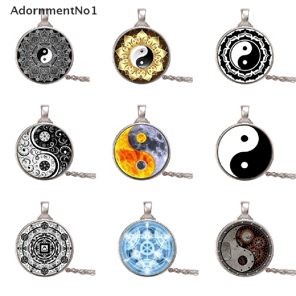 (AdornmentNo1) Kalung Rantai Tai Chi Yin Yang Cina Taoism Dengan Liontin Kaca Untuk Wanita