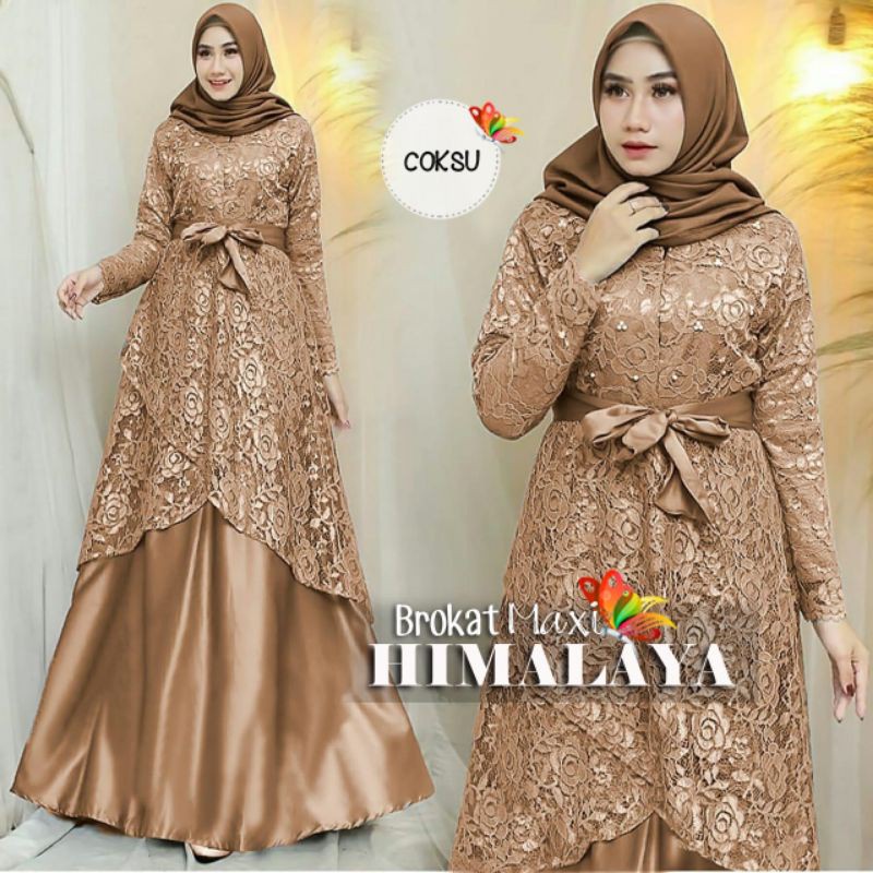 Maxy Dress Brukat Mx Celmira /Maxi Himalaya Brukat/Gamis Wanita /Gamis Brukat Premium Fashion Muslim