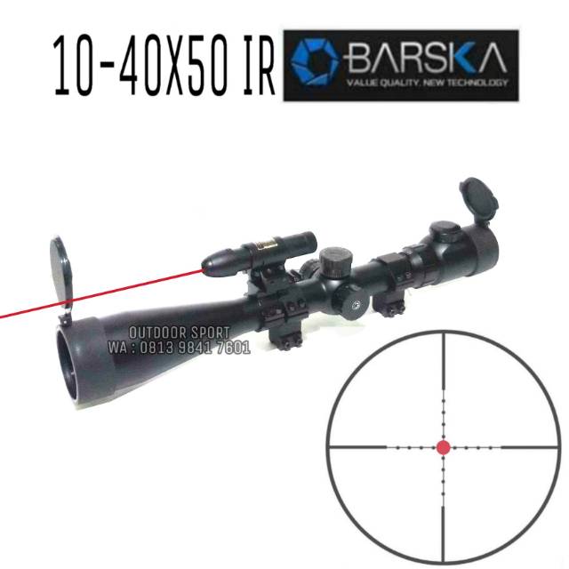 Telescope Barska 10-40X50 SFIR Tube 30 Mildot With Red Laser Scope - Riflescope Hunting - Teleskop