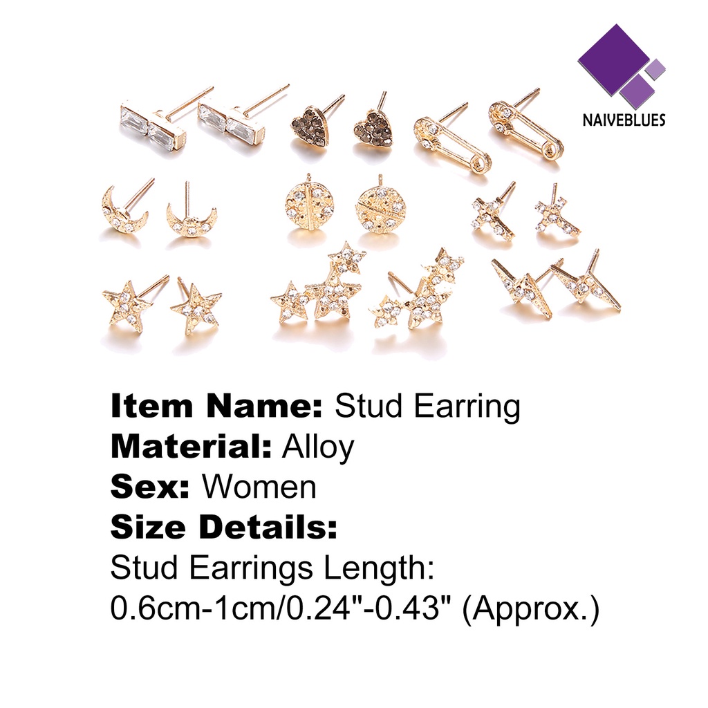 9 Pasang Anting Stud Bentuk Geometris Bahan Alloy Untuk Wanita