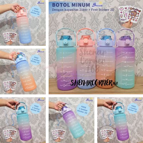 SHENAR BOTOL MINUM MOTIVASI 2 LITER (FREE STIKER) / BOTOL MINUM VIRAL / BOTOL MINUM ANAK, SHENARCORNER168