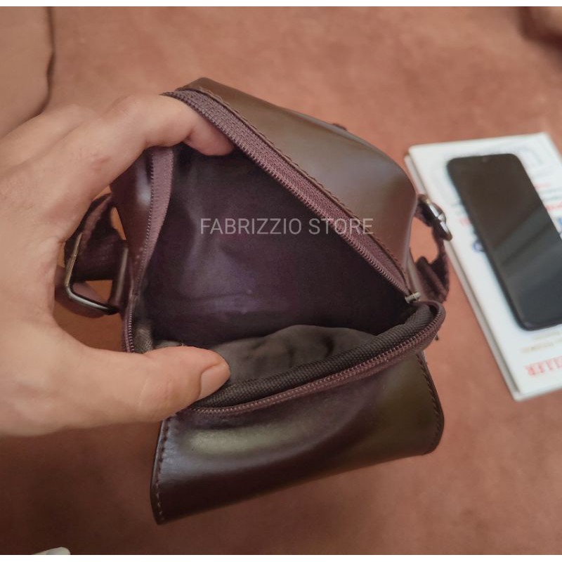 tas mini kecil pria kamera kulit asli