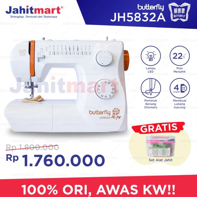 MESIN JAHIT BUTTERFLY JH-5832-A MULTIFUNGSI (PORTABLE)