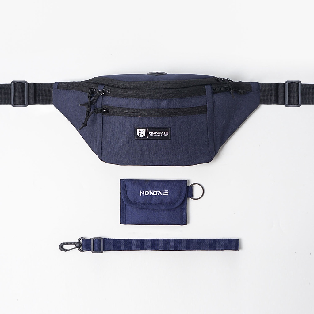 HONTALE | Bundling Tas Waistbag Muzzle Navy + Flast Hanging Wallet Navy