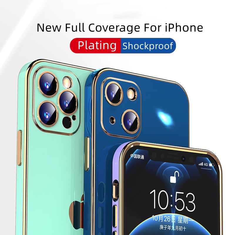 (Plating) Casing Soft Case Pelindung Lensa Kamera Shockproof Untuk iPhone 13 / 12 / 11 Pro Max / XR / XS Max