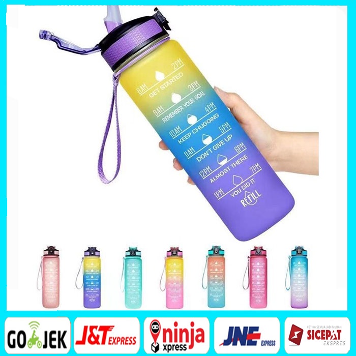 BOTOL MINUM 1 LITER BOTOL MINUM RAINBOW KOREA VIRAL BOTOL MINUM MOTIVASI / Botol Minum 1 LITER PASTE