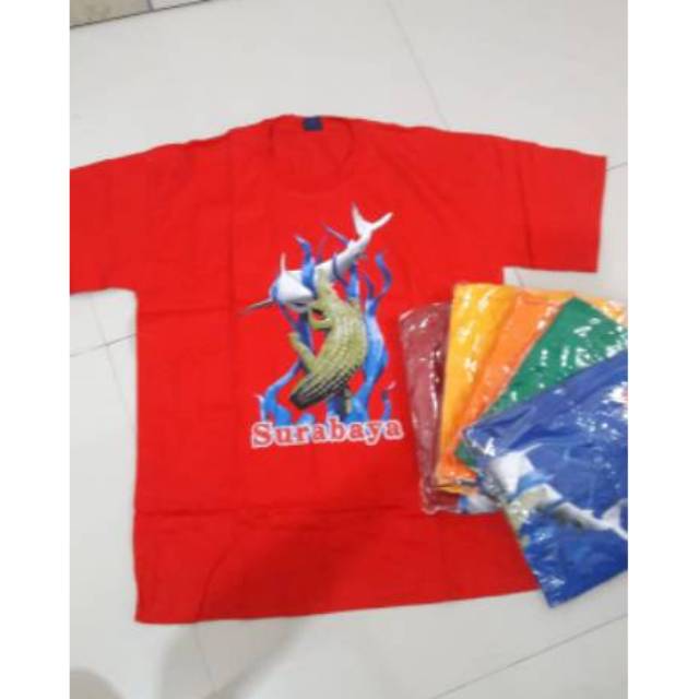 Kaos oleh oleh surabaya logo ikan warna  XL dewasa