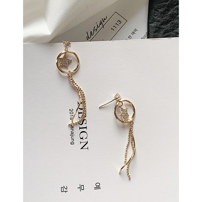 LRC Anting Tusuk Fashion Gold Metal Fringed Five-pointed Star Stud f44214