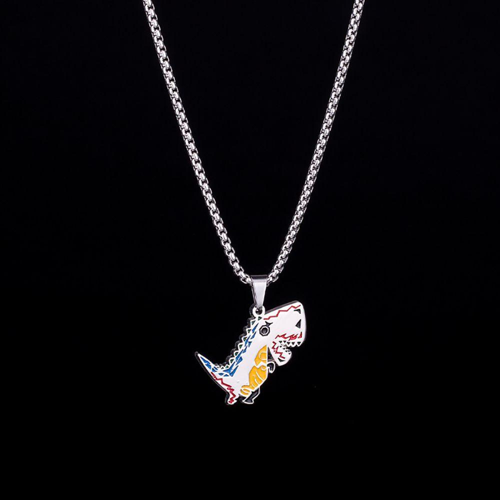 Kalung Rantai Klavikula Desain Hewan Dinosaurus Graffiti Gaya Korea Hip-Hop Untuk Perhiasan Unisex