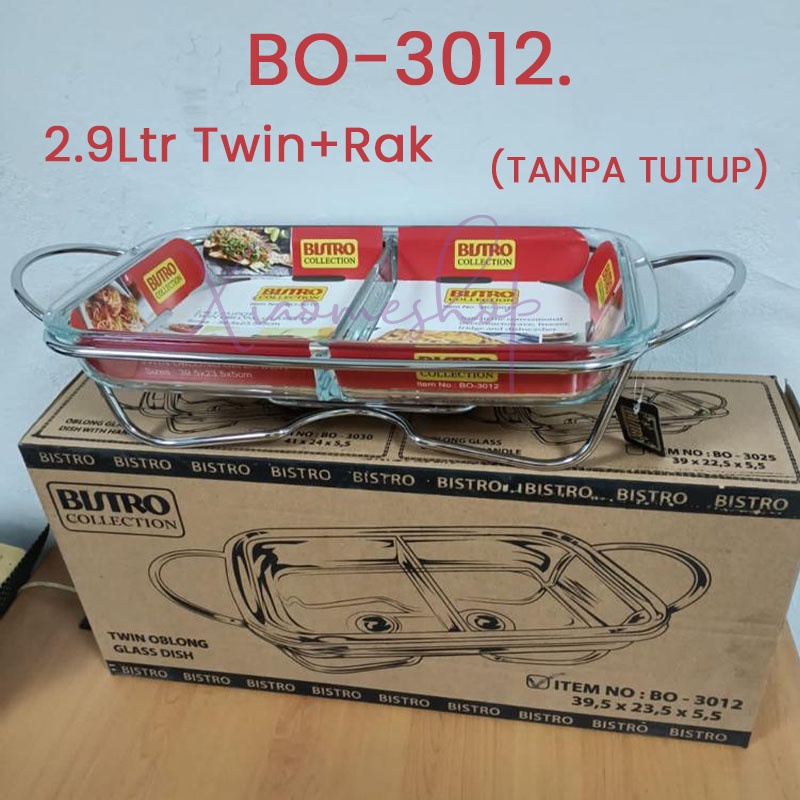 Bistro 3012 Twin oblong glass dish casserole kaca+RAK prasmanan kaca