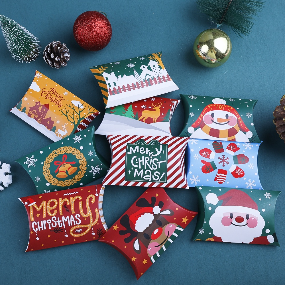 10pcs Kotak Permen / Cokelat / Snack Desain Merry Christmas Untuk Hadiah Natal / Tahun Baru