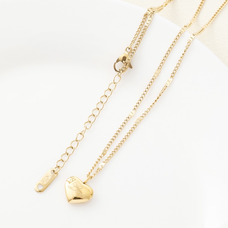 Kalung Rantai Liontin Hati Bahan Stainless Steel Warna Emas Untuk Pasangan
