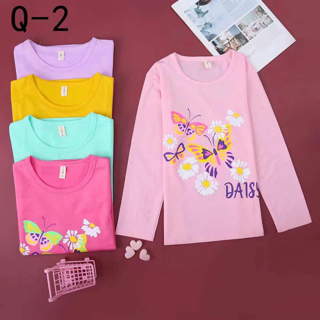 KAOS ATASAN ANAK CEWEK DAISY KUPU2 IMPORT USIA 3 - 9 TAHUN LENGAN PANJANG BAHAN HALUS STRETCH R33