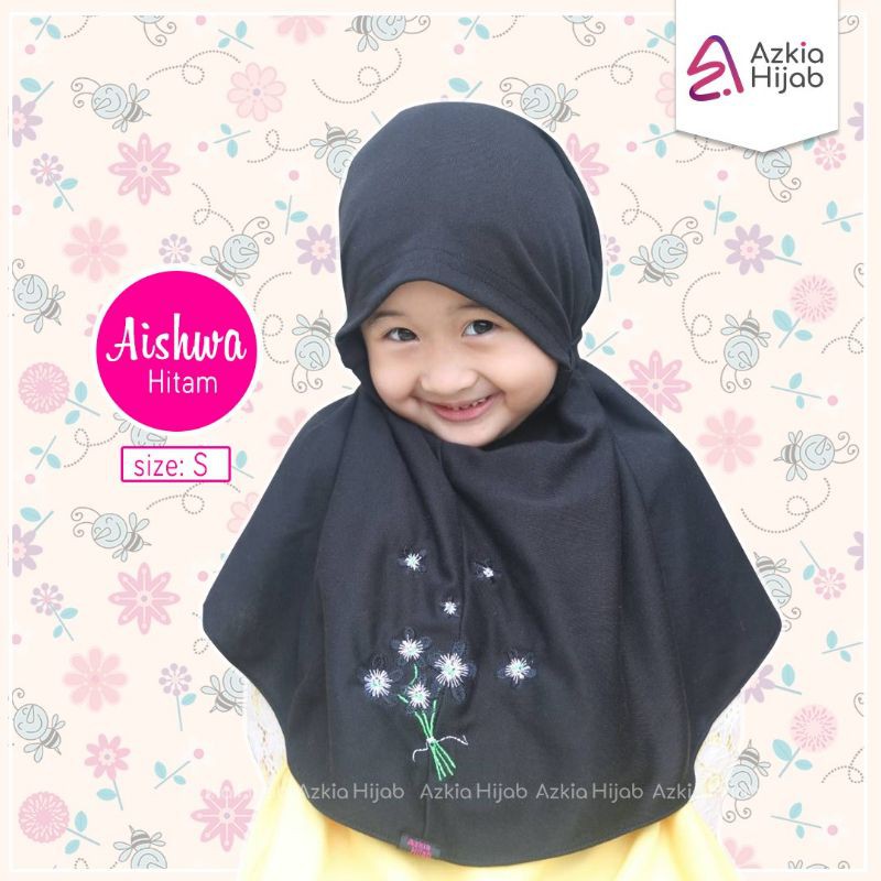 Aishwa || size SS (size 1) jilbab anak / bayi || usia 0 bulan - 6 bulan new azkia hijab-Hitam