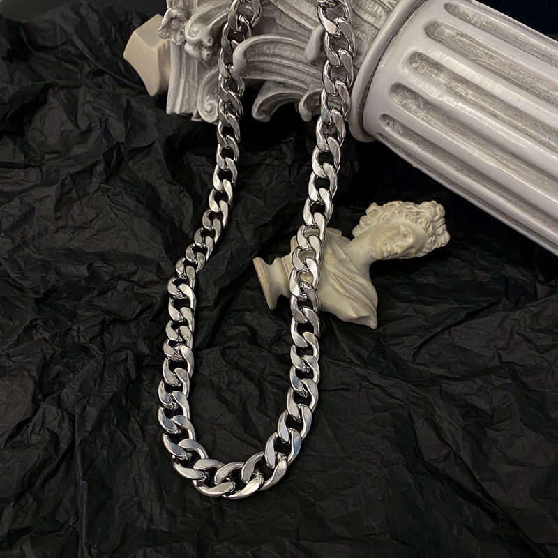 Kalung Rantai Choker Bahan Titanium Steel Warna Silver Gaya Punk Untuk Pria