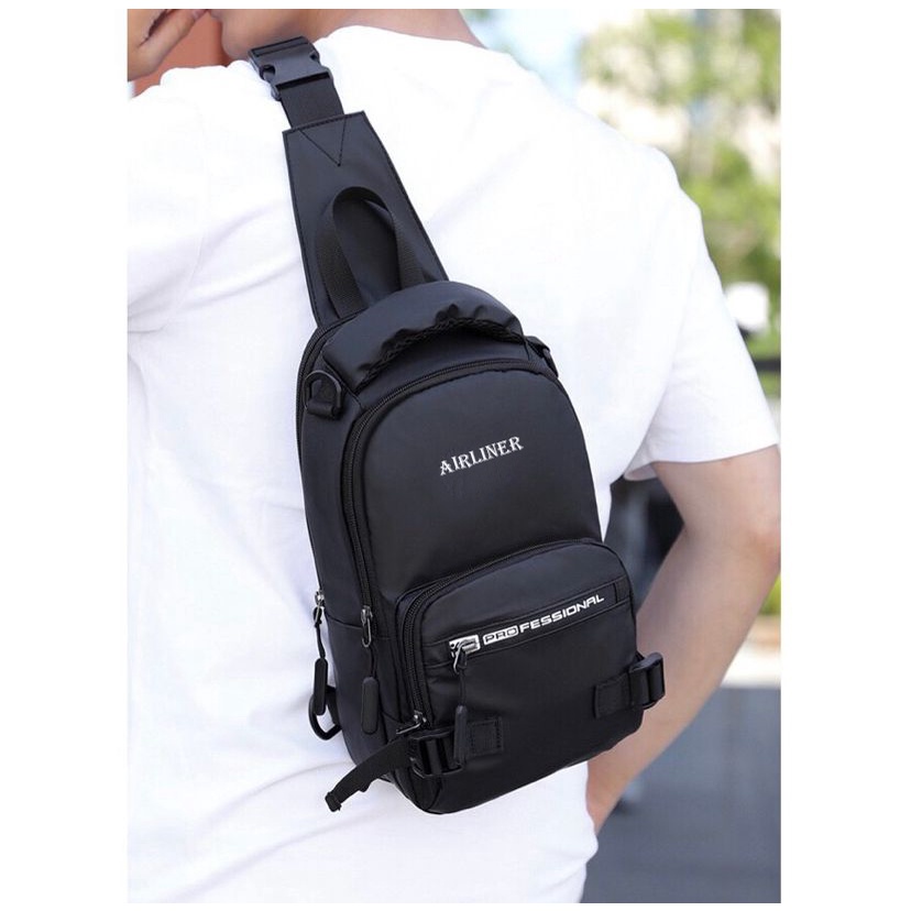 Airliner 1013 - Tas 3in1 Ransel Selempang Pria Slingbag 2 USB Import Ransel Dada Waterproof Trendy