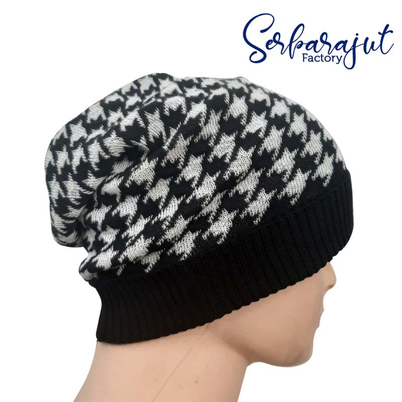 Beanie Houndstooth / Kupluk Rajut Houndstooth / Knitted Hat Houndstooth