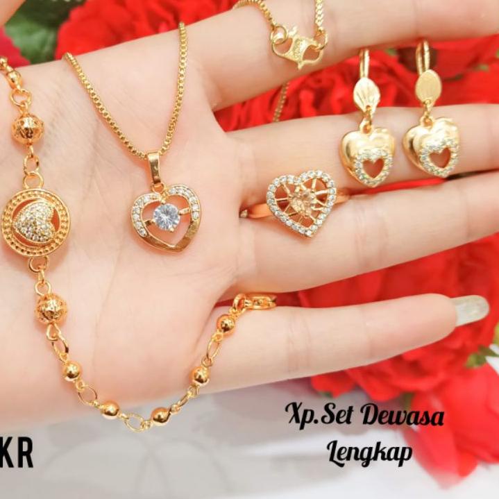 Lariza-- Set Dewasa permata motif Love simple,perhiasan emas Korea tidak Karat *COD*