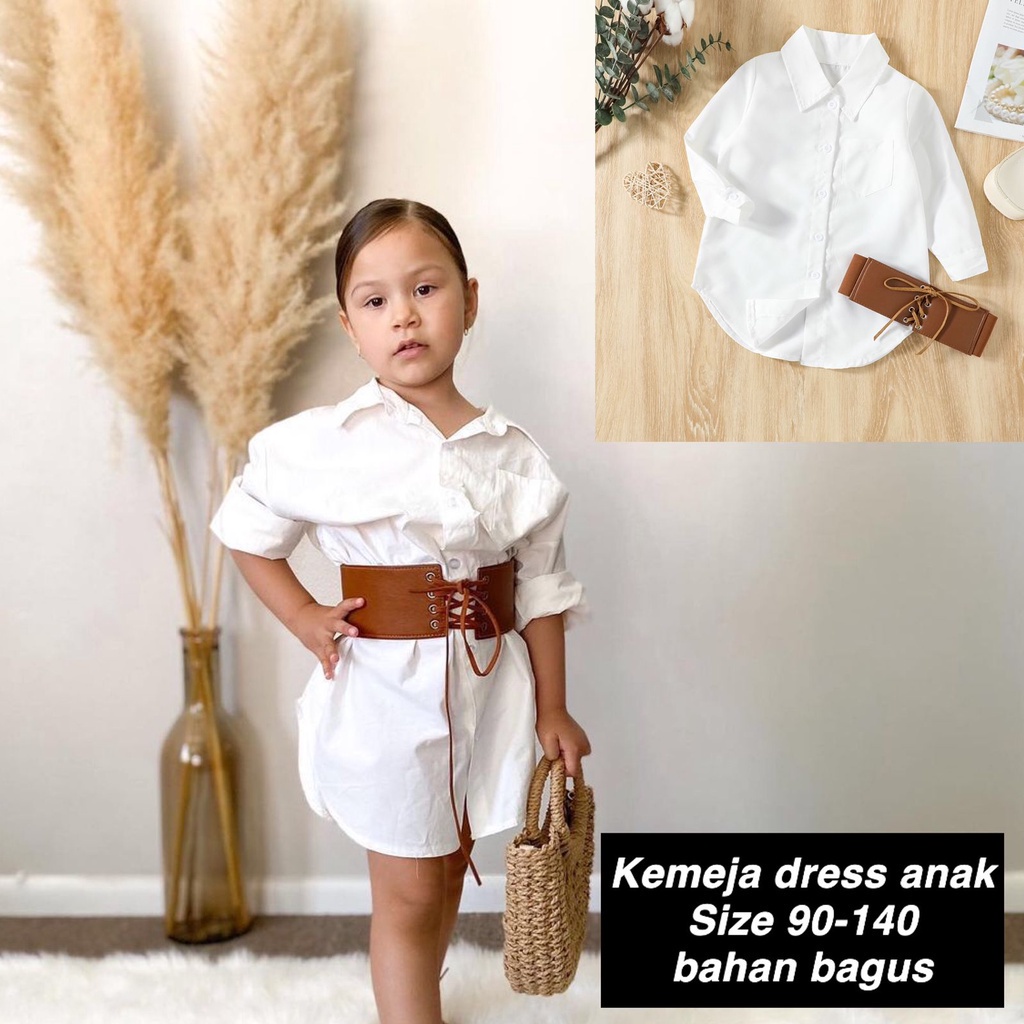 (LOLI-JKT) BD-325 DRESS KEMEJA PUTIH ANAK WITH BELT KARET SIZE 90-140