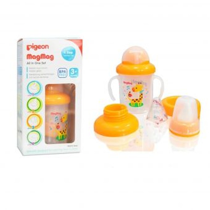 Pigeon Mag-Mag Step 2 Step 3 All in One Set Training Cup System Cangkir Minum Bayi Magmag Pigeon Straw Spout Cup