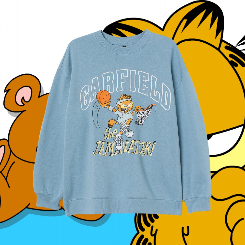 Crewneck Garfield Biru Premium Wanita Pria Lucu Oversize HnM