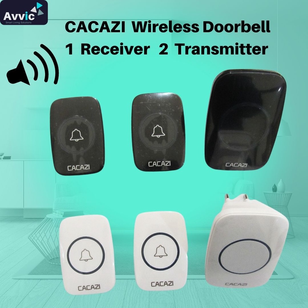 CACAZI Wireless Doorbell Waterproof 2 Transmitter 1 Receiver