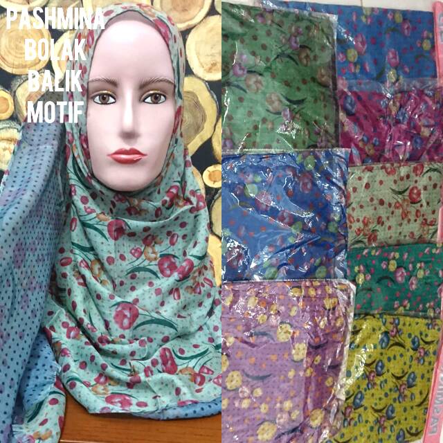 Jilbab hijab kerudung pashmina motif bolak balik bb c&z murah termurah 02