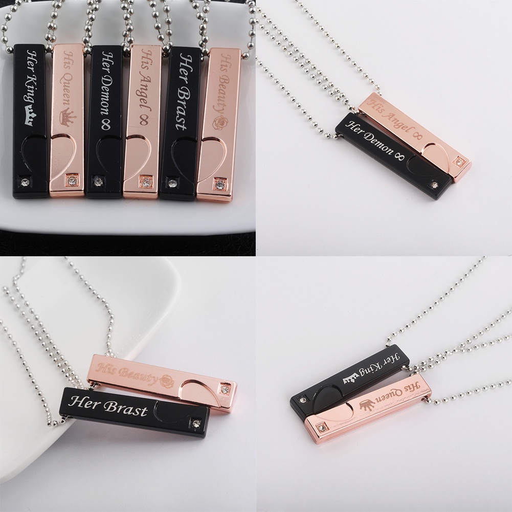 Hu Hu Hu Hu Hu Alat Bantu Pasang Kacamata♡ His / Her Dog Tag Kalung Berlian Imitasi Untuk Pasangan