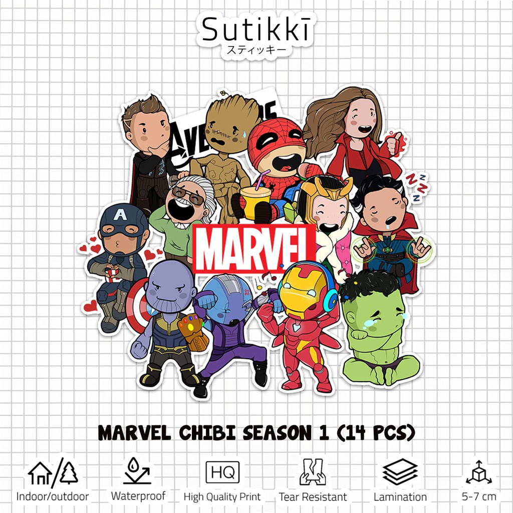 Sutikki | Sticker Pack Marvel Avangers Character Chibi Mini Hero Die Cut Vinyl Stiker Laptop Film