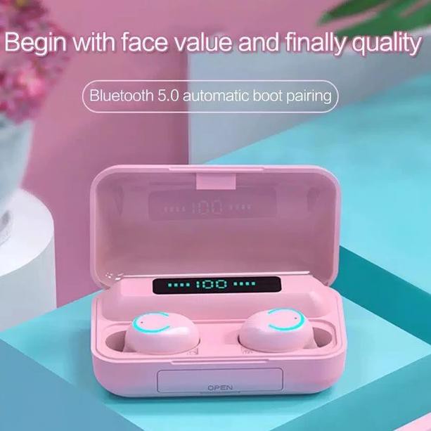 Headset Bluetooth TWS F9-9 TWS Macaron Headphone Wireless Pink - Biru AP198