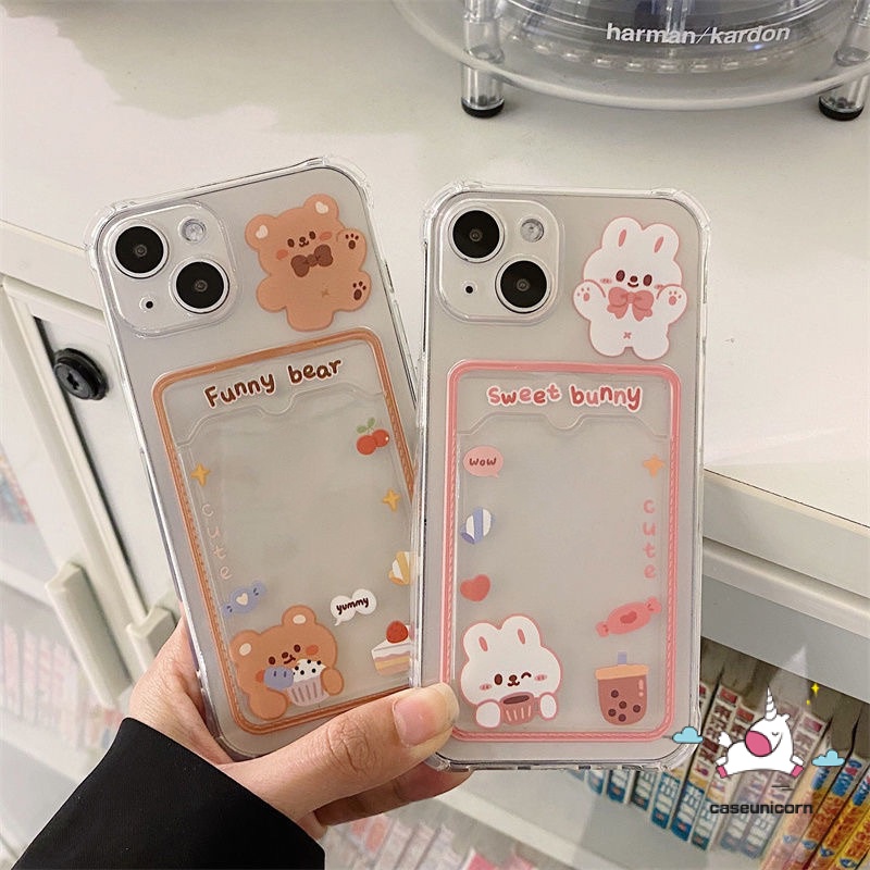 Casing Slot Dompet Anti Jatuh Realme C21Y C25 C35 C31 C30 C25s C25Y C20 C20A C11 C3 Realme 9i 10Pro 5 6i 5i 5s Kartun Beruang Lucu Sweet Bunny Card Holder Soft Cover Casing Shockproof