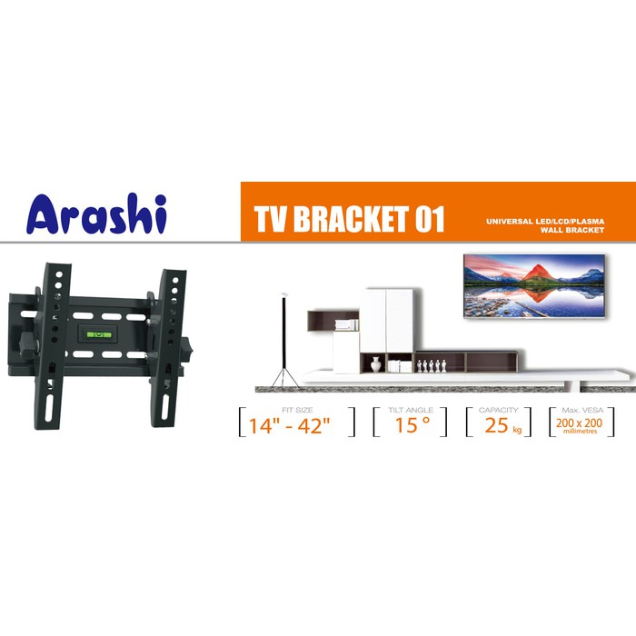 TV Bracket Arashi LED LCD 14 sd 42 inch inci 15 tilt