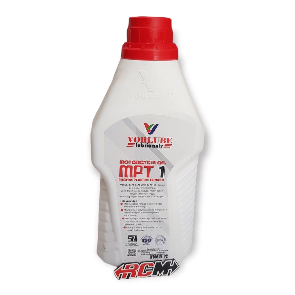 OLI OIL OLIE PELUMAS MINYAK MESIN MOTOR BEBEK VORLUBE MPT1 MPT 1 SAE 20W-40 20W - 40 GASOLINE ENGINES 800ML 800 ML 0.8L 0.8 L 0.8 LITER SNI ORI ORIGINAL VORLUBE ASLI