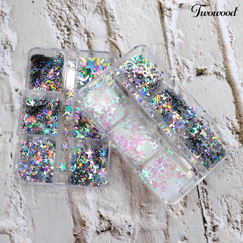 1 Kotak Sequin Glitter Bentuk Bintang 3D Warna-Warni Untuk Aksesoris Nail Art