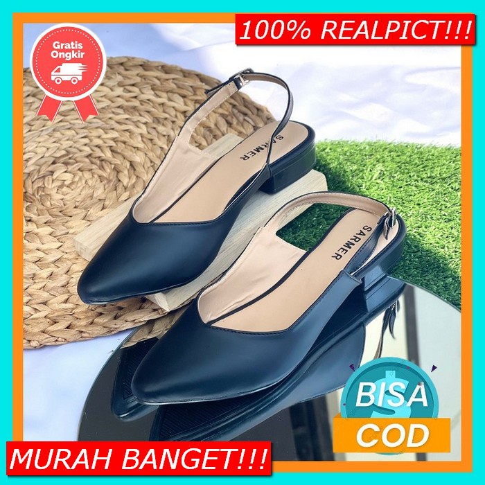 Sepatu Sandal Pesta Heels Kaca 7 Cm Import Merk Nobody Hils Wanita Ter Sarmer - Shanina Mules Black