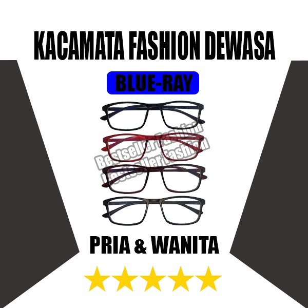 Kacamata Anti Radiasi Wanita Pria Frame Plastik Kotak Normal Kacamata Fashion Blueray UNISEX NOCASE
