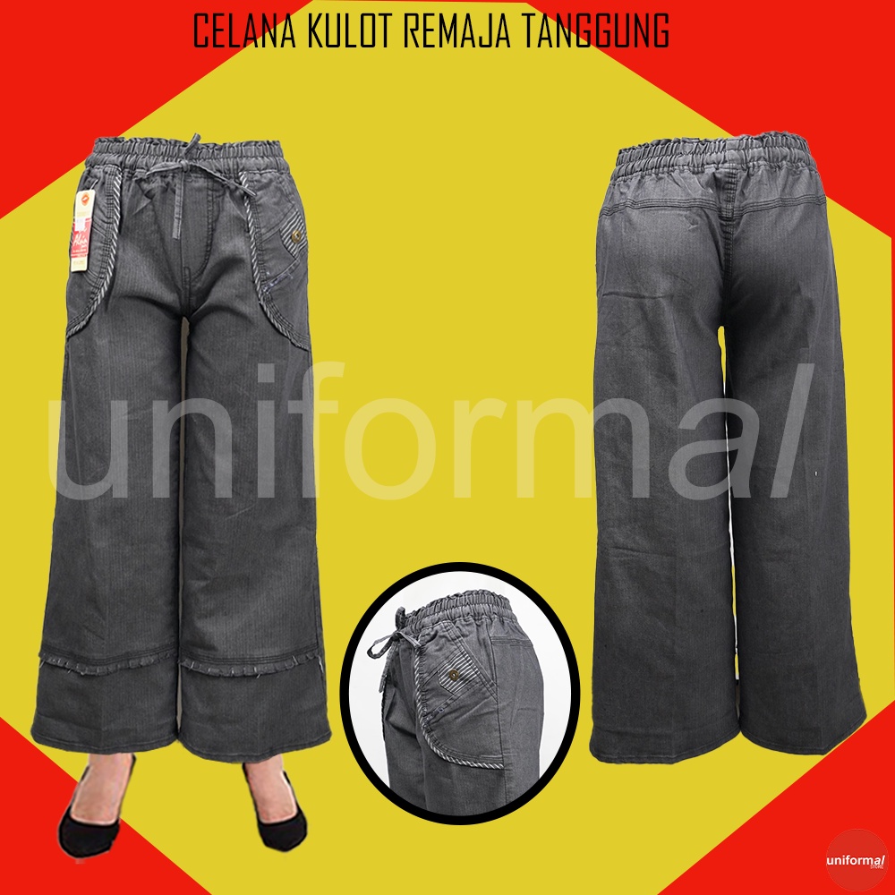 Celana Kulot Jeans Remaja Tanggung Wanita,  Kulot Perempuan Remaja TanggungPinggang Karet Setara 12 - 16 Tahun, Kulot Anak Tanggung Perempuan