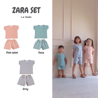 Littlegaw - Zara Set Setelan Celana Pendek Motif Salur usia 1-6 tahun